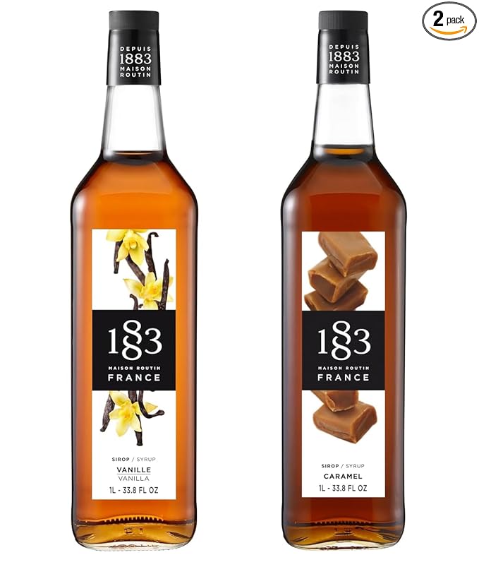 1883 Vanilla & Caramel Syrups (Café Variety Pack) for Coffee & Drinks – 1 Liter Glass Bottles (Pack of 2)