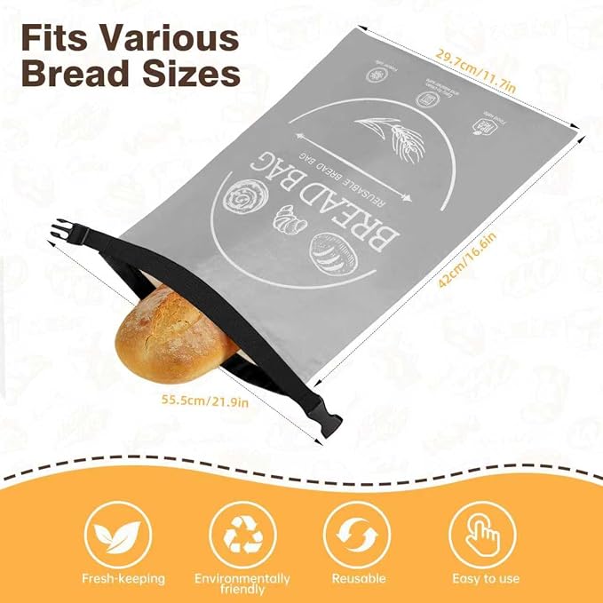 Bread Bags for Homemade, Beeswax Reusable Bread Bag for Sourdough, 1 Pack 17×13 Inches XL-Waxed Food Storage Bag to Keep Sourdough Fresh, Freezer-Safe, Eco-Friendly (Grey)