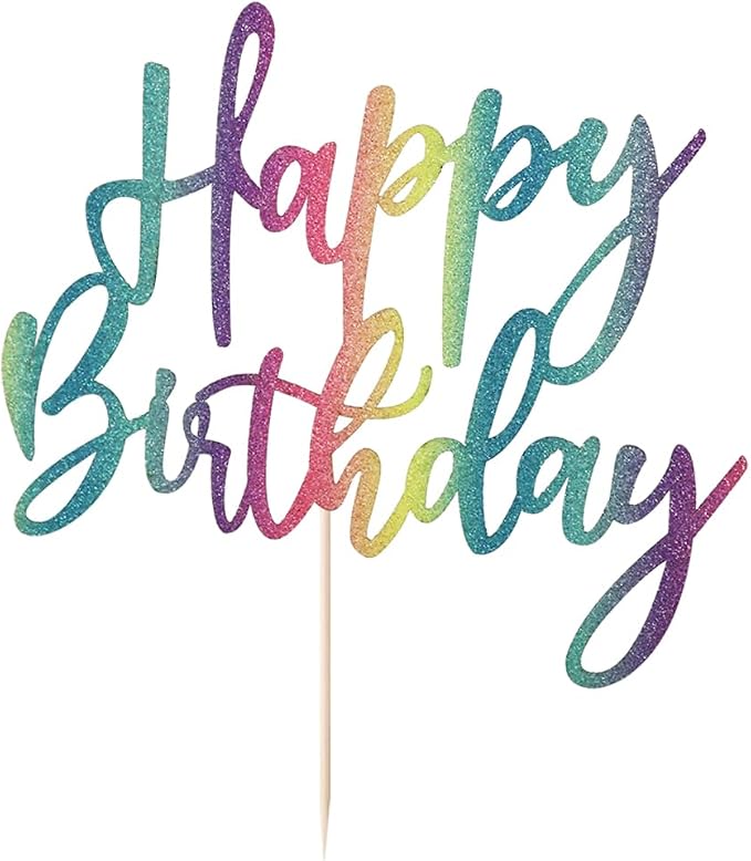 LVEUD Glitter Happy Birthday Cake Topper, Suitable For Party Decoration, 1 Count, 8 Inches x 7 Inches, Colour