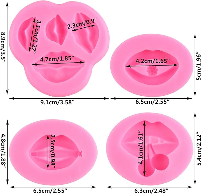 ZiXiang Lips Fondant Molds Sexy Lips Kiss Collection Candy Silicone Molds For Valentine's Day Cake Decorating Cupcake Topper Polymer Clay Candy Chocolate Gum Paste Set Of 4