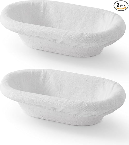 2 Pcs Banneton Bread Proofing Baskets, Sourdough Basket, Oval, 11 Inch | Banneton Basket Set, Proofing Basket for Sourdough & Artisan Bread Baking, Non-Stick, Made with Eco-friendly Sugarcane Pulp