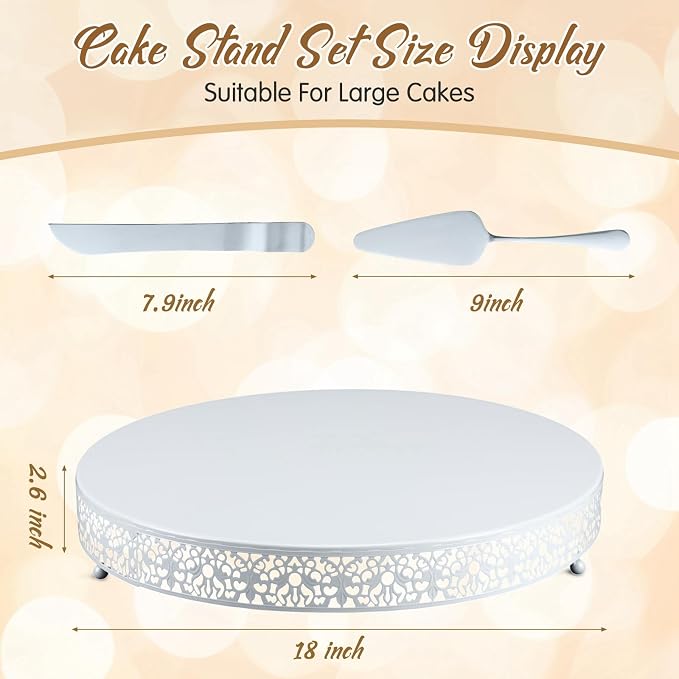 Wenqik 18 Inch White Cake Stand Set Metal Round Cupcake Dessert Stand with Cake Cutting, Spatula Wedding Cupcake Pastry Display Candy Holder Display for Wedding Party Birthday Baby Shower(Classic)