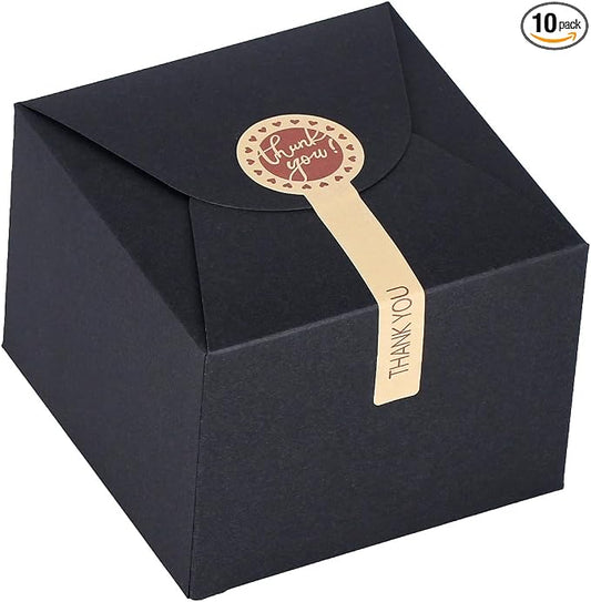 WEWILUCK Small Black Boxes for Gifts, 10 PCS Gift Box with Stickers for Thanksgiving, Anniversaries, Party, Birthday, Graduations, and More(4.75” x 4.75” x 3.53”)