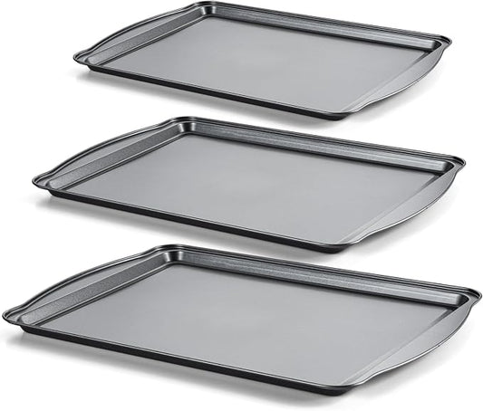 Baking Sheet Set of 3 - Carbon Steel Cookie Sheet for Baking, 17/15/13 Inch, Nonstick Baking Pan with Dual Handles, Stackable, Rust & Warp Resistant, Perfect for Baking, Roasting, and More