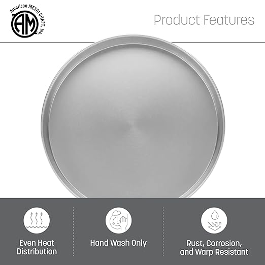 American Metalcraft A80142 Straight-Sided Aluminum Pan - 14 Inch Diameter, 2 Inch Height, Standard Weight, 18 Gauge, 1 mm Commercial Pizza Cake Baking Pan Silver - Hand Wash Only