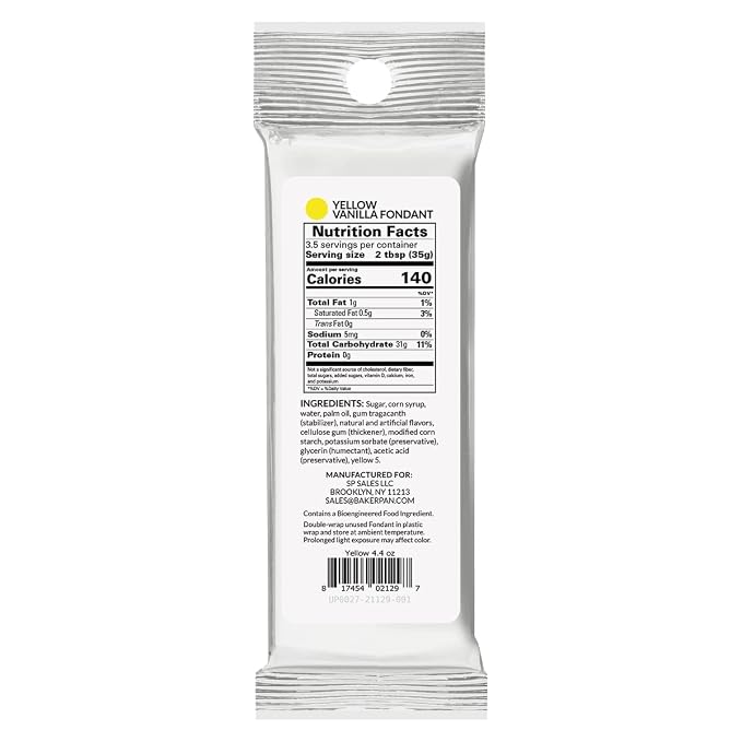 Bakerpan Premium Rolled Yellow Fondant for Cake Decorating, Vanilla Flavor - 4.4 Ounces (Made in USA)