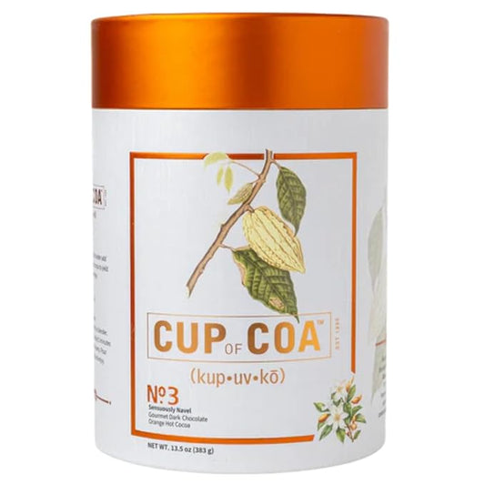 Cup of Coa No. 3 Sensuously Navel | Gourmet Dark Chocolate & Orange Hot Cocoa Mix | Just Add Water | Rich, Silky Smooth & Creamy | Luxury Hot Chocolate | Made in USA (8 Servings)