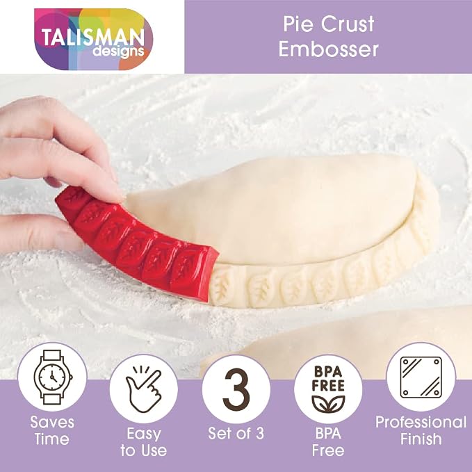 Talisman Designs Pastry Stamps | Set of 3 | Pie Crust Embosser | Pie Decorating Tools & Gadgets | Pie Baking Crust Cutters | Cute & Functional Kitchen Supplies