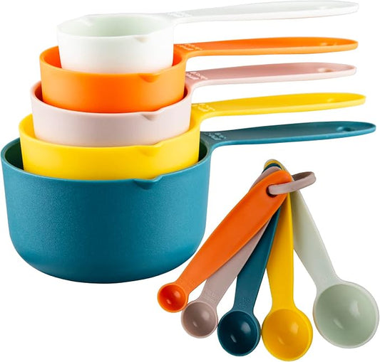 Measuring Cups and Spoons Set, 10 Piece Cute Measuring Cup Spoon Set, Plastic Measuring Cups and Spoons, Rainbow Colorful Measure Cups Measurement Spoons for Baking & Kitchen Random Color