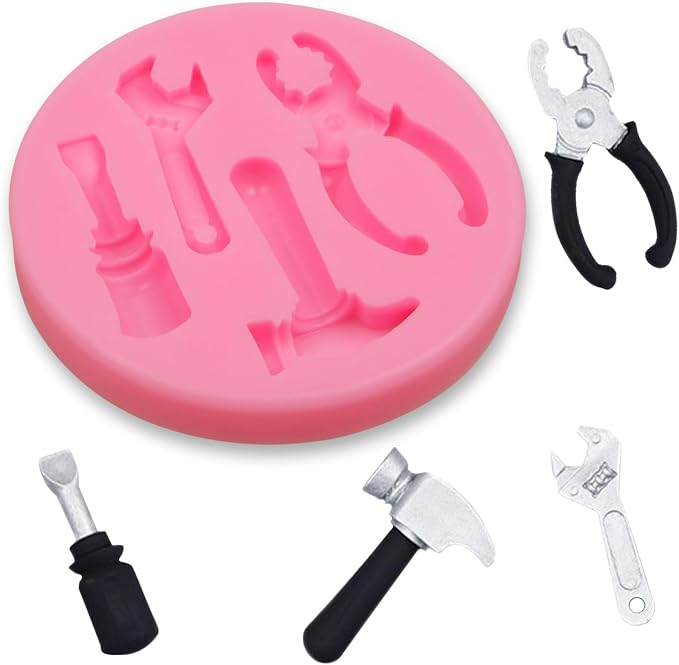 Hand Tools Fondant Molds 4 Pcs, Mini Construction Tool Chocolate Silicone Molds for Cake Decoration Candy Sugar Cupcake Topper Cake Pop Popsicle Polymer Clay Crafts