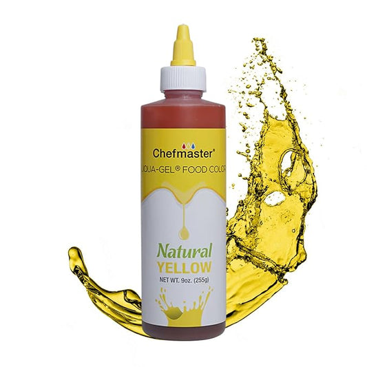 Chefmaster Yellow Natural Food Coloring | Plant-Based Dye for Icing, Fondant, Mousse, Pudding | Decorating Non-Bake Desserts | Easy-to-Use | Manufactured in the USA | 9 oz