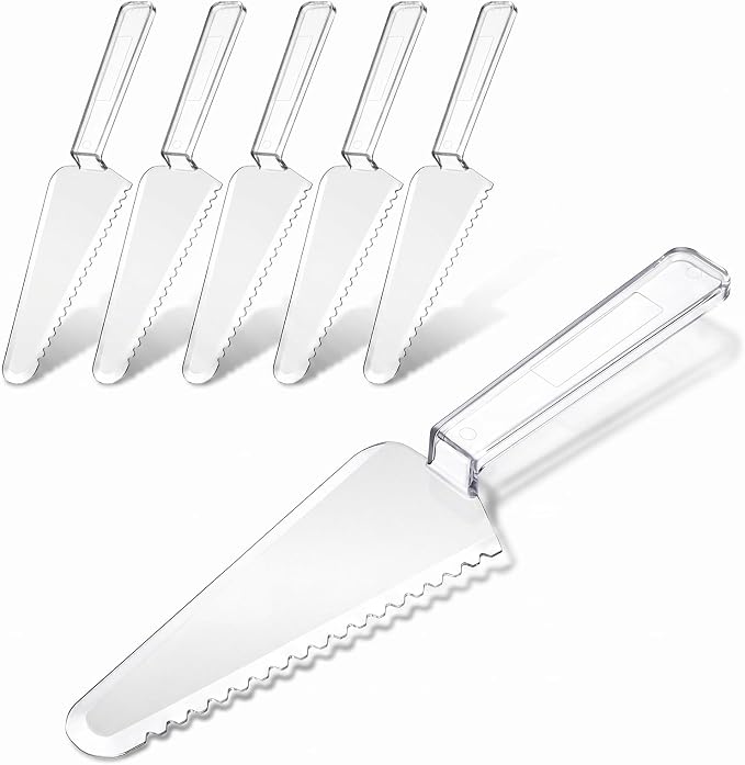 6 Pcs Disposable Plastic Cake Cutter, Durable Clear Cake Server, 9.1 Inch Cakes Pie Server Cutter Slicer Pizza Pastry Slicer for Kitchen Wedding Buffet Party