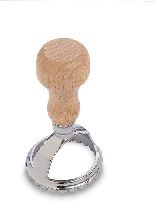 Fante’s Ravioli Maker Stamp With Wooden Handle, Fluted Round Shape, For Homemade Pasta, Cookies, Everyday Meals, And Holidays, 2-Inch