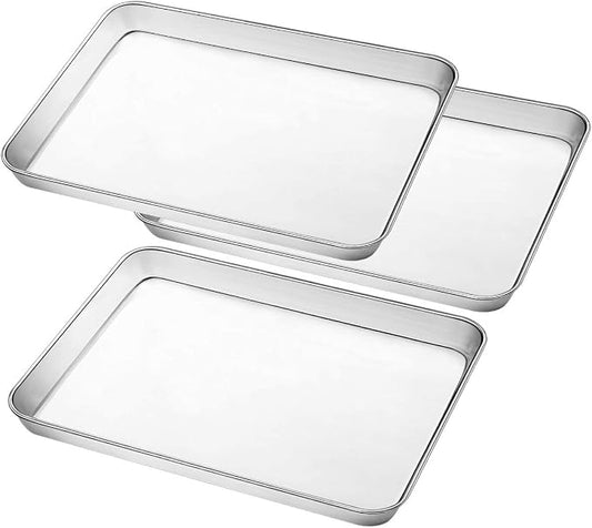 Stainless Steel Baking Pan, Large Cookie Sheet Set for Toaster Oven Tray Pans by Umite Chef, Superior Mirror Finish, Easy Clean, Dishwasher Safe, 12 x 10 x 1 inch, 3 Piece/set
