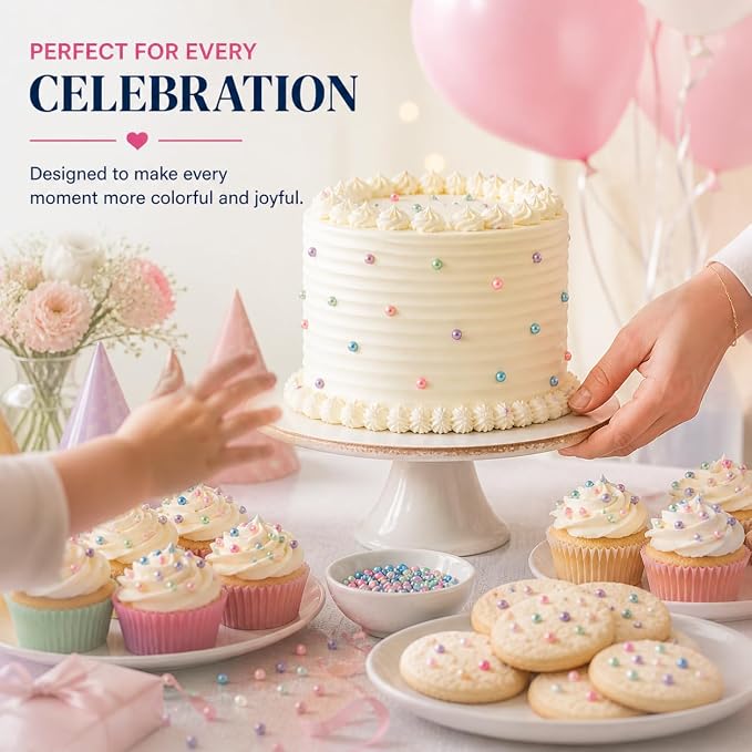 Confect Pearl Sprinkles | Assorted pack of 5 Funky Disco Sprinkles | Baby Shower Mix Hot Pink, Purple, Blue, Teal & Baby Blue Pearl Disco Ball Dragees - Vegan, Gluten-Free, Nut-Free, Soy-Free, Dairy-Free, Palm Oil-Free, No Artificial Dyes - 5 Oz