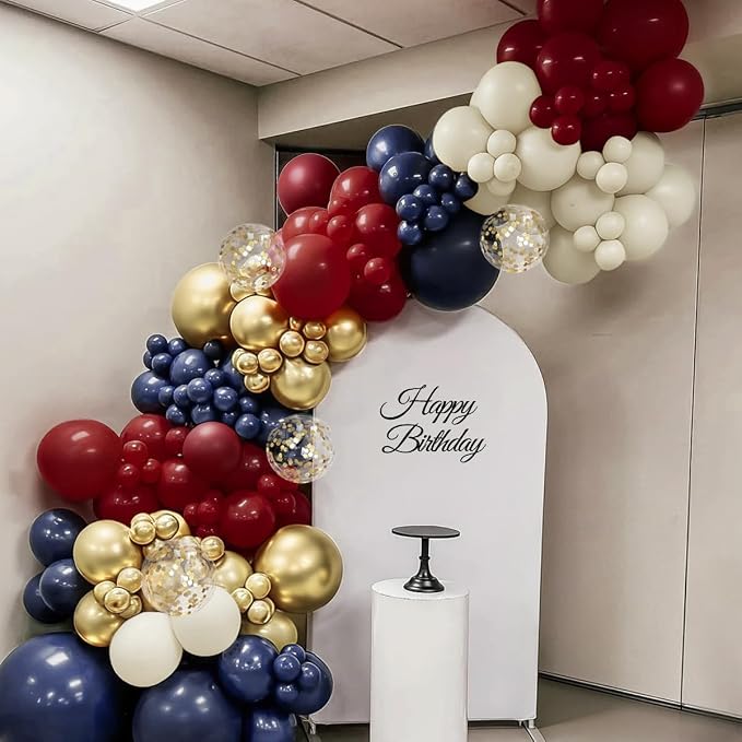 Red White and Blue Balloon Garland Arch Kit, 167Pcs Midnight Blue Burgundy Sand White Metallic Gold Balloons for Graduation Birthday Wedding Christmas New Year Party Decor