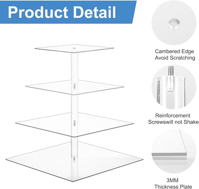 2 Pack 4 Tier Acrylic Cupcake Stand for 50 Cupcakes, Large Square Cupcake Tower, Dessert Cup Cake Tier Stand Holder, Clear Tiered Display Tree for Birthday, Wedding, Party DéCor