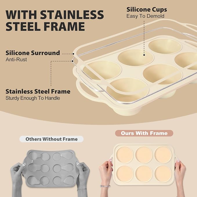 Silicone Muffin Pan Set：3Pcs Silicone Cupcake Molds for Baking Metal Frame - Nonstick Jumbo Muffin Pan - Mini Cupcake Tin - Regular Tray For English Blueberry Chocolate Egg Bites - Baker Lovers