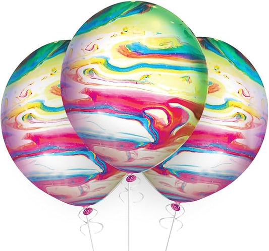 Marble Light-Up Latex Balloons - 9" | 3 Pcs,Pink/Purple