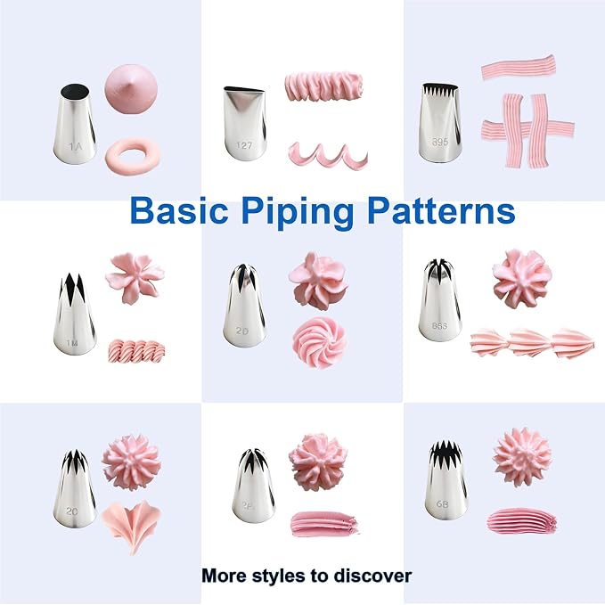 10Pcs 304 Stainless Steel Cake Piping Tips & Coupler, Icing Tips Cookies and Cupcakes Decorating Baking Tools