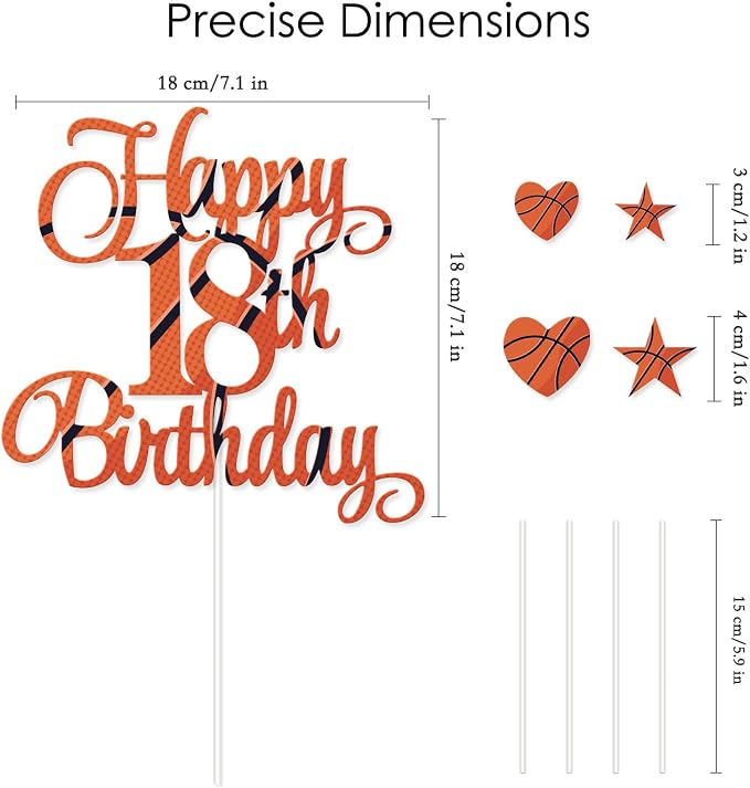 Happy 18th Birthday Cake Toppers Set, Basketball Cake Decorations for Boys Girls Birthday Anniversary Party Decor Supplies