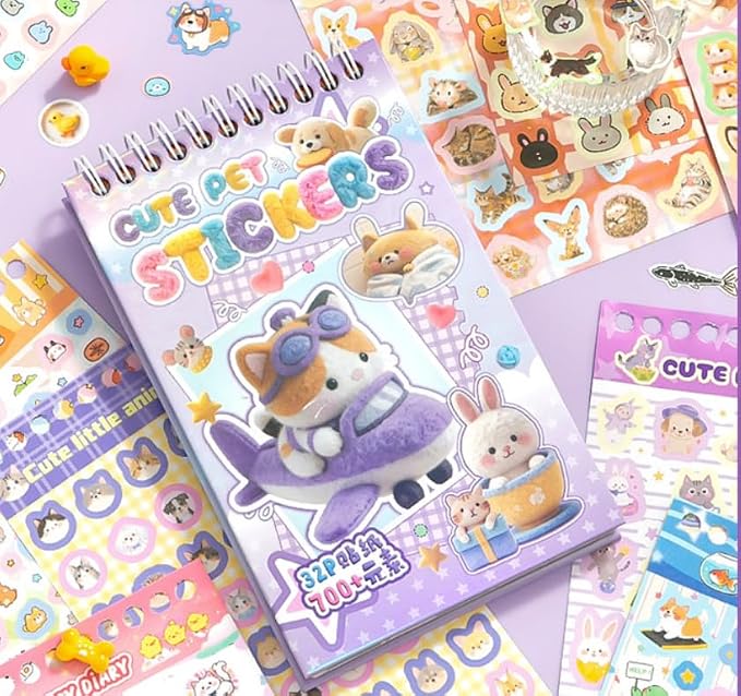 Girl's Cute Sticker Book, Cartoon Pet Theme - 700+ Cute Animal Style Foodie Stickers, for DIY Scrapbooking Journaling Handbook Decoration
