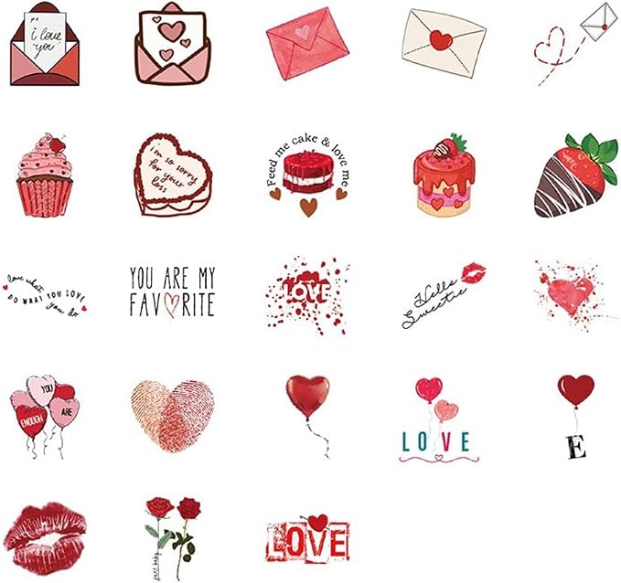 46 Pcs Love Theme Scrapbook Stickers for Bullet Journal Card Making Planner Diary Valentine's Day Letter Envelope Notebook Laptop Phone Case Craft Decoration, 23 Patterns