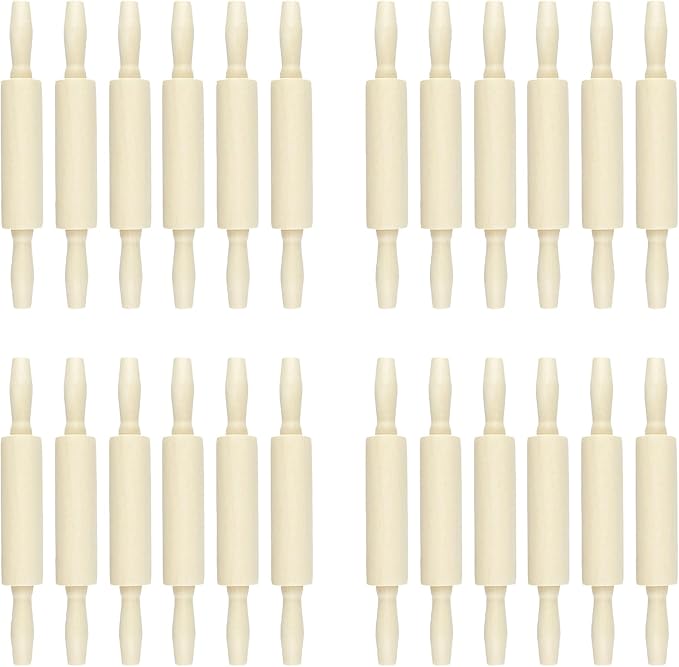 24 Pack Wood Small Rolling Pin for Kids, 7.9 Inch Kids Rolling Pin for Home Kitchen