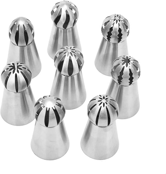 8PCS Russian Piping Tips Set, Stainles Steel Cake Cupcake Decorating Supplies Russian Ball Tips Pastry Nozzle Flower Shaped Frosting Icing Tips Set Baking Tools By Giveme5 (3#)