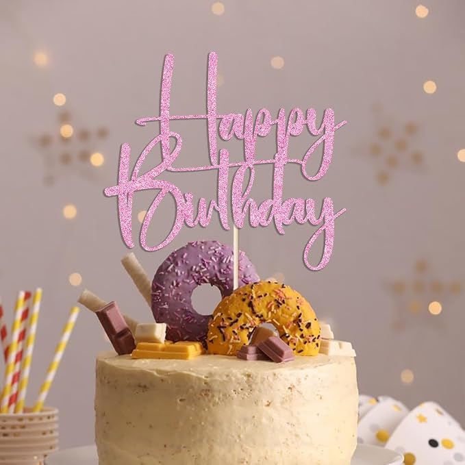 pink Happy Birthday Cake Topper, Happy Birthday Cake Bunting Deco, Baby Gender Reveal Party/Anniversary Party Decoration Supplies (1)