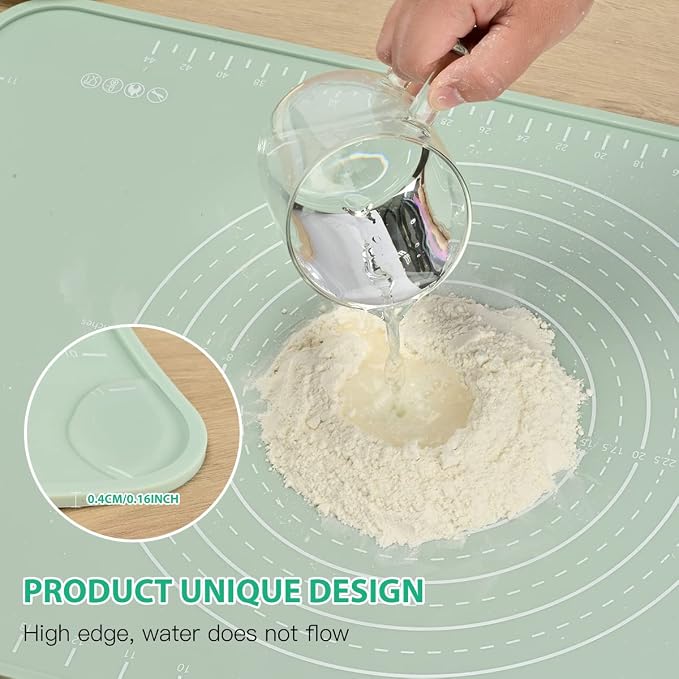 Silicone Pastry Mat 24"*16" Extra Thick Non Stick Baking Mat Food Grade Silicone Dough Rolling Bake Mat with Edge Heightening
