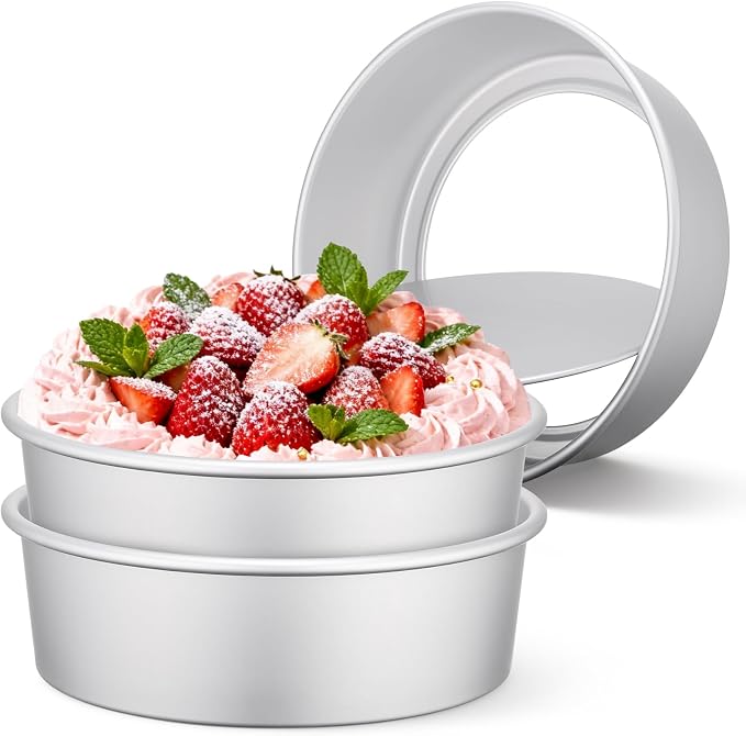 Beasea 10 Inch Cake Pans, 3 Pack Aluminum Alloy Large Round Cake Pan with Removable Bottom, Baking Layer Cheesecake Tin Mold for Wedding Birthday Party
