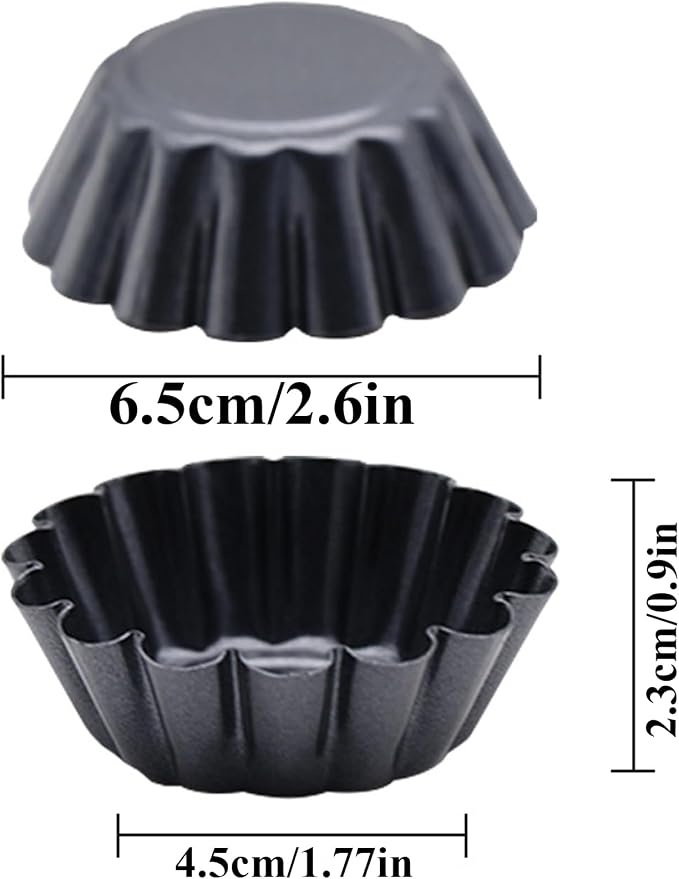 12 Packs Egg Tart Pan, Non-Stick Carbon Steel Molds, Reusable Mini Pie Mould Muffin Cupcake Pudding Baking Cup for Pies, Cakes, Quiche Bakeware - 2.6 x 0.9 Inch