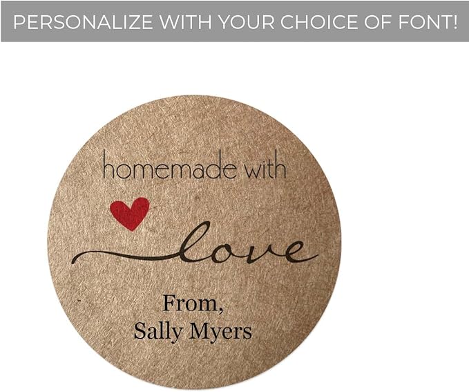 Personalized 1.5" Round Brown Kraft Homemade with Love Stickers / 500 Custom Circle Made with Love Canning Labels Roll/Made in The USA