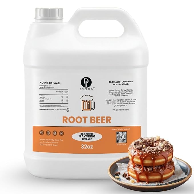 Dolce Flav Root Beer Flavoring Oil 32 oz – Bulk Soda Spice Extract for Candy Manufacturing, Dessert Brands & Foodservice