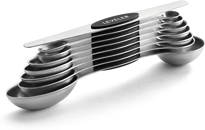 Set of 8 Stainless Steel Magnetic Measuring Spoons Set with Leveler,Dual Sided Stackable Steel Metal Teaspoons for Baking & Cooking Kicchen Accessories (Black)