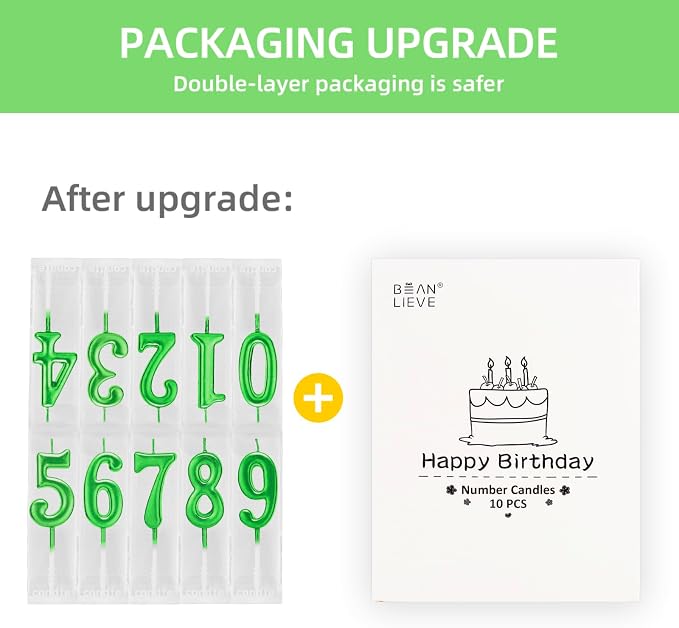 Beanlieve Green Numeral Birthday Candles - Cake Numeric Candles Number 0 1 2 3 4 5 6 7 8 9,Used for Cake Decoration on Birthday Parties and Wedding Anniversary Celebrations(10 Pieces)
