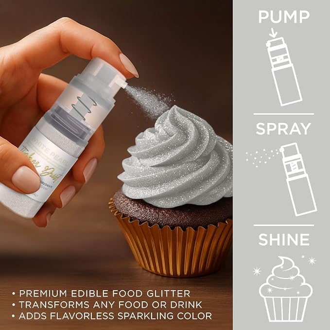 Bakell - White Tinker Dust (4g, 1x Mini Spray Pump) Edible Glitter for Food, Desserts, and Baked goods!