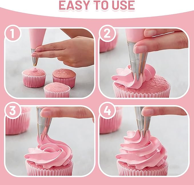 3Pcs Large Tip Siz 1M Star Piping Tip and Piping Bags Set, | with 30PCS Piping Bags,1M Piping Tips,Open Star Shape,for classic cupcakes rosette cake decorating,Merengue Cookies