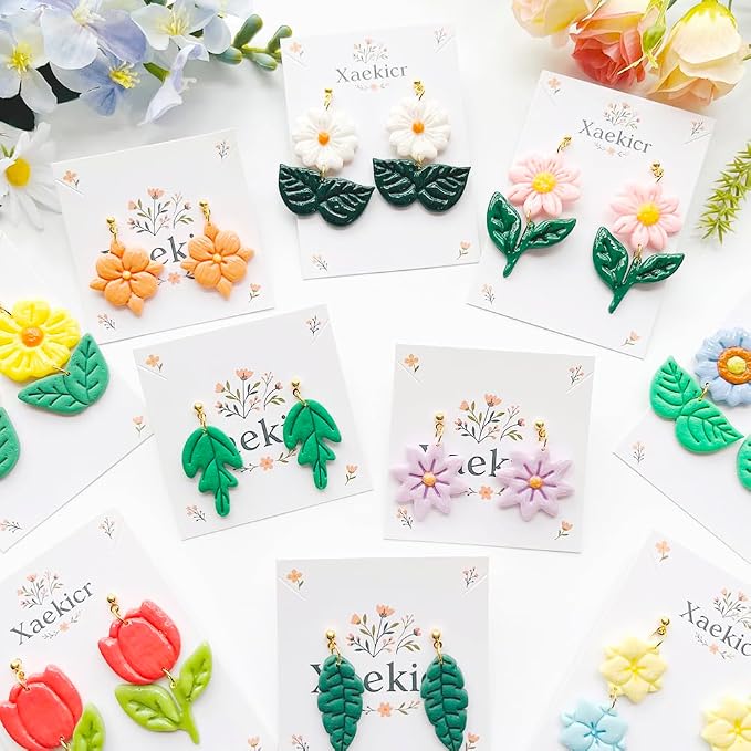 Flower & Leaf Polymer Clay Cutters Set - Daisy, Tulip, Cherry Blossom, Sunflower & Leaf Shapes for DIY Earring Jewelry Making, Soft Clay Crafts, Scrapbooking & Gift Toppers