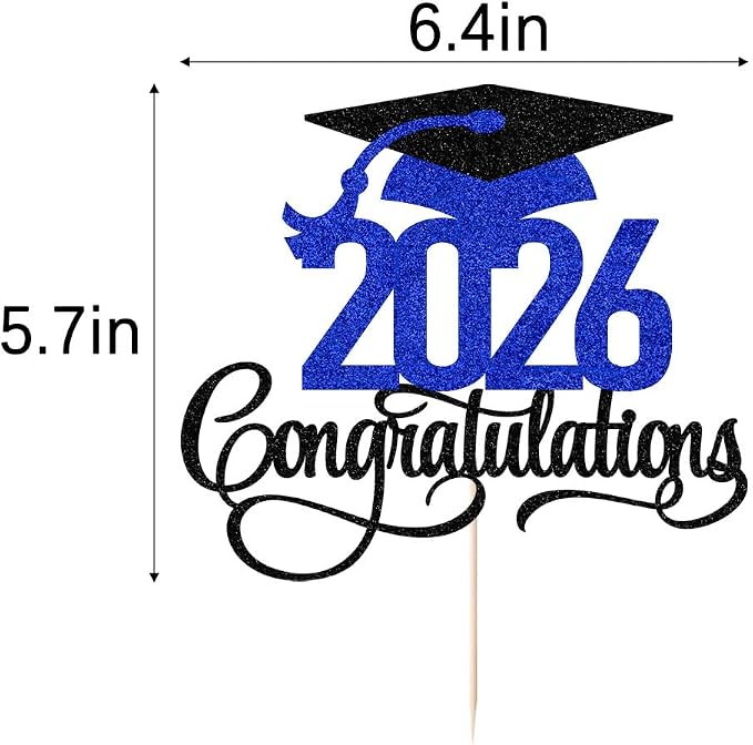 Black Dark blue Glitter 2026 Congratulations Graduation Cake Topper,Congrats Grad Cake Decor - 2026 High School/College/Senior Graduation Party Decorations Supplies