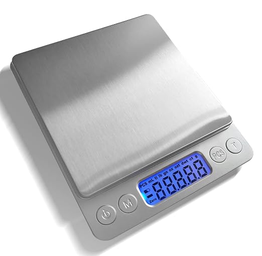 Food Scale Digital Weight 3000g/0.1g Oz Grams and Ounces Kitchen Scale for Cooking Baking with Backlight LCD Display, Tare, 9 Units, Auto Off, 2 Trays, Batteries Included - Stainless Steel