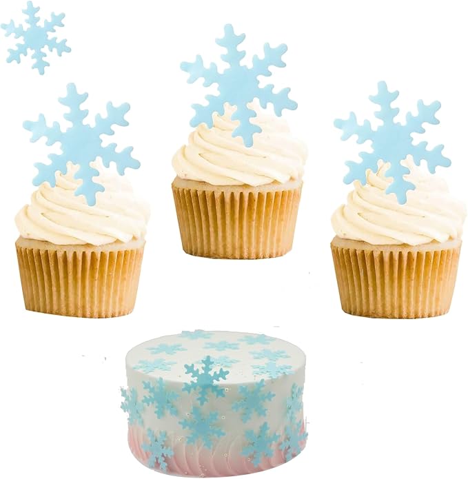 50PCS Edible Snowflakes for Cake Decorating Blue Edible Christmas Cake Decorations Wafer Paper Snowflake Sprinkles Cupcake Toppers for Christmas Winter Holiday Frozen Theme Party Supplies
