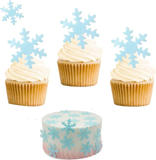 50PCS Edible Snowflakes for Cake Decorating Blue Edible Christmas Cake Decorations Wafer Paper Snowflake Sprinkles Cupcake Toppers for Christmas Winter Holiday Frozen Theme Party Supplies