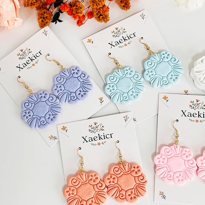 Xaekicr Floral Wreath Polymer Clay Cutters for Earrings – Clay Earring Cutters Set with Nature Pattern, Clay Tools for DIY Jewelry Making