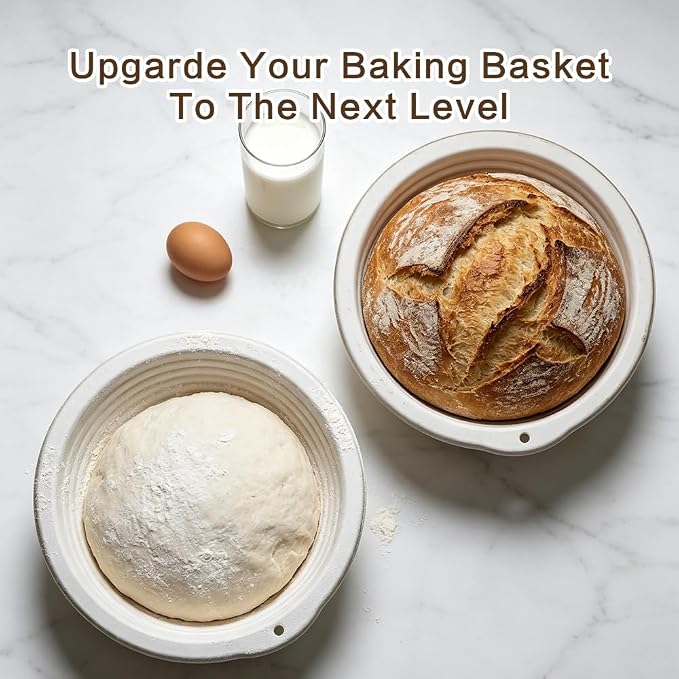 9'' Wood Pulp Large Round 1kg Groove Banneton Bread Proofing Basket, Non-Stick Sourdough Bread Baking Supplies, 2 Pack