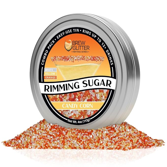 Brew Glitter - Orange, Yellow and White Rimming Sugar (4oz, 1x Bar Tin) Cocktail Garnish for Mixed Drinks & Refreshments