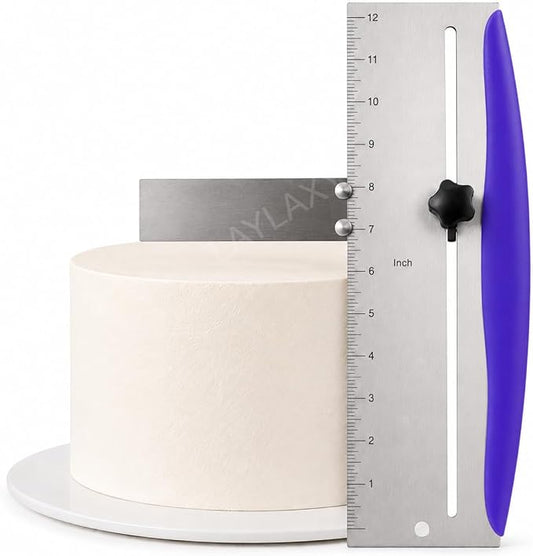 12 Inch Stainless Steel Cake Scraper, Leveler and Smoother, Icing Spatula, Perfect Tool for Icing, Frosting, Cream Edge. Adjustable Kitchen Spatula for Mousse, Cheese & Cream Cake