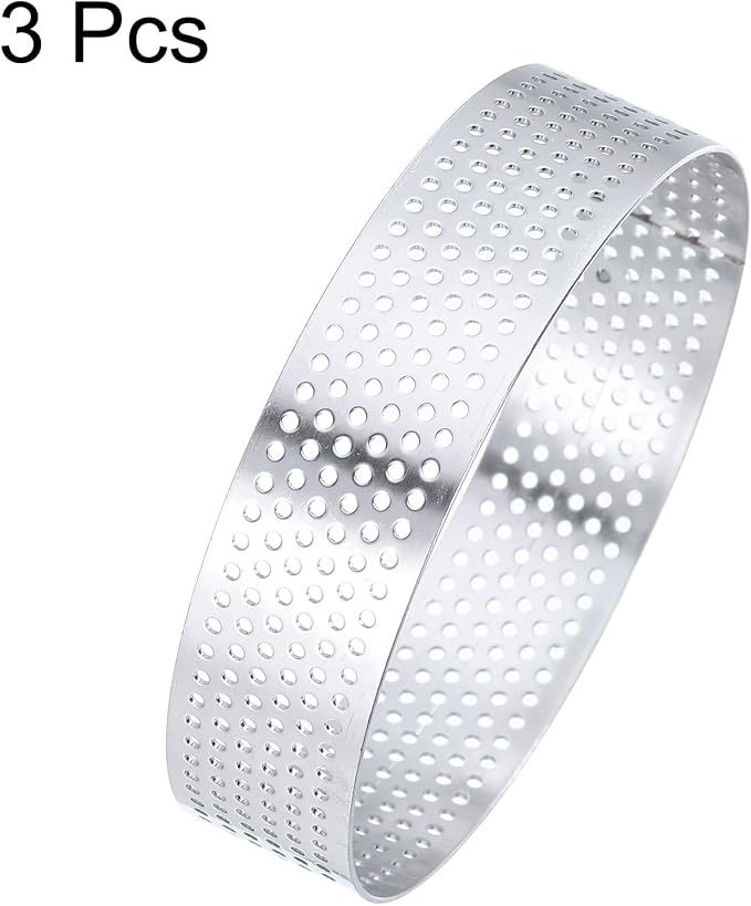 HARFINGTON 3Pcs Stainless Steel Tarts Rings 4.3" Perforated Metal Circle Baking Dessert Mousse Round Cake Ring Non Stick for Home Kitchen Food Cheese Making Tool