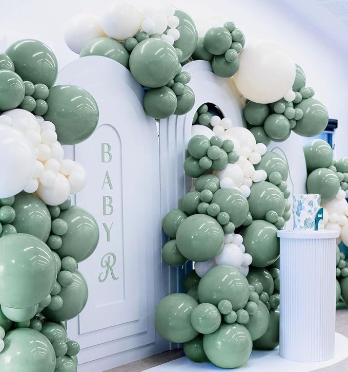 Dusty Green Balloon Garland Double Stuffed Sage Green Balloons Different Size Retro Balloon Arch Kit for Birthday Wedding Baby Shower Bridal Shower Engagement Party Decor